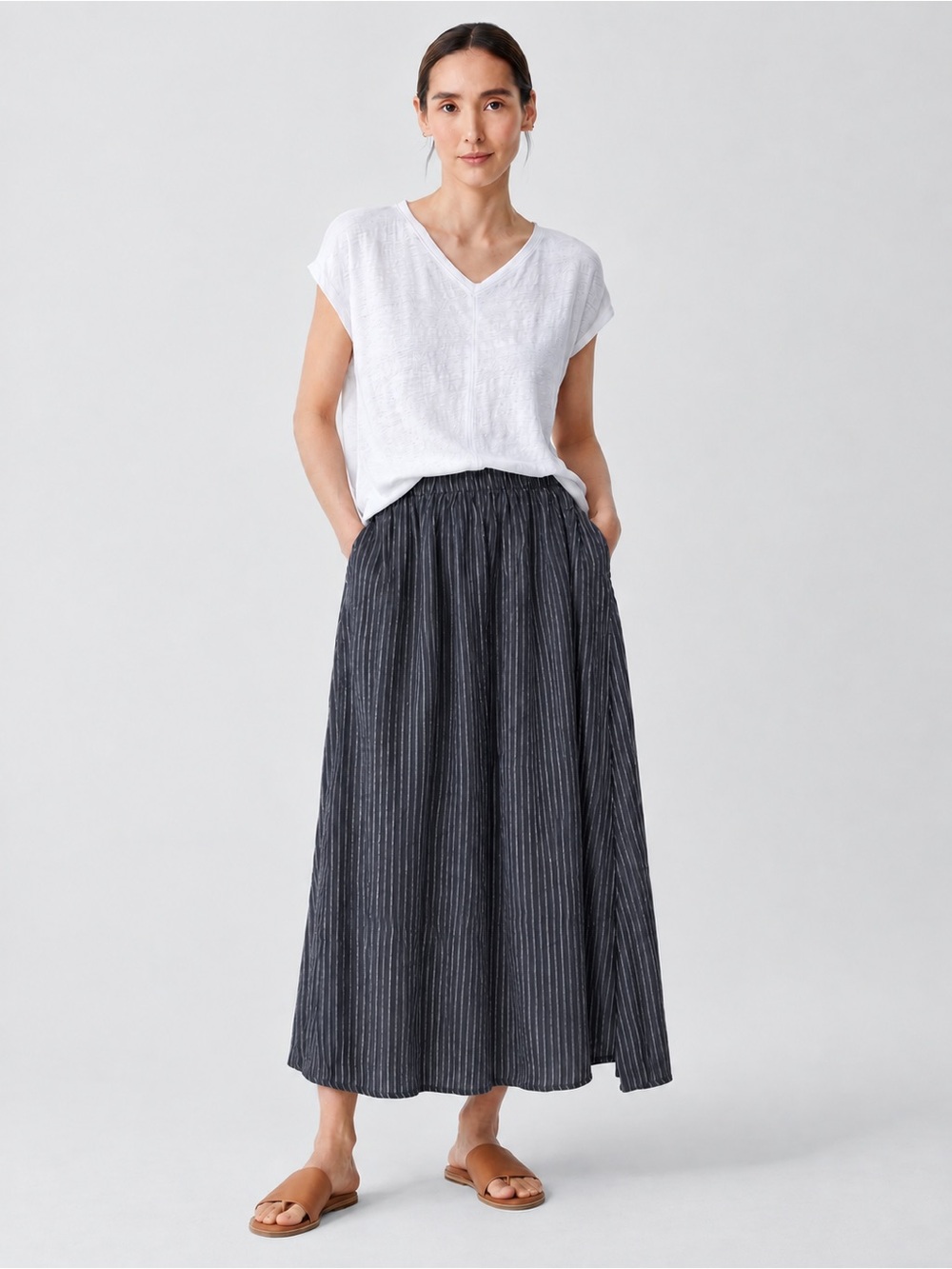 Eileen Fisher Linen Blend Pinstripe Maxi Skirt – Size Large 432